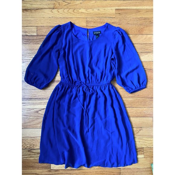 3/4 Sleeve Cobalt Cinched Waist Slip Dress - Picture 3 of 5